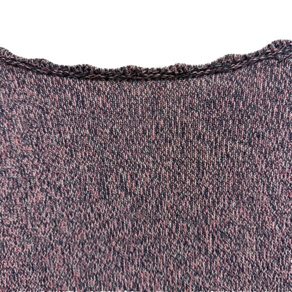 Loft Womens Long Puff Sleeve Sweater L Pink Gray Heathered Scalloped Preppy Boho - Picture 4 of 10